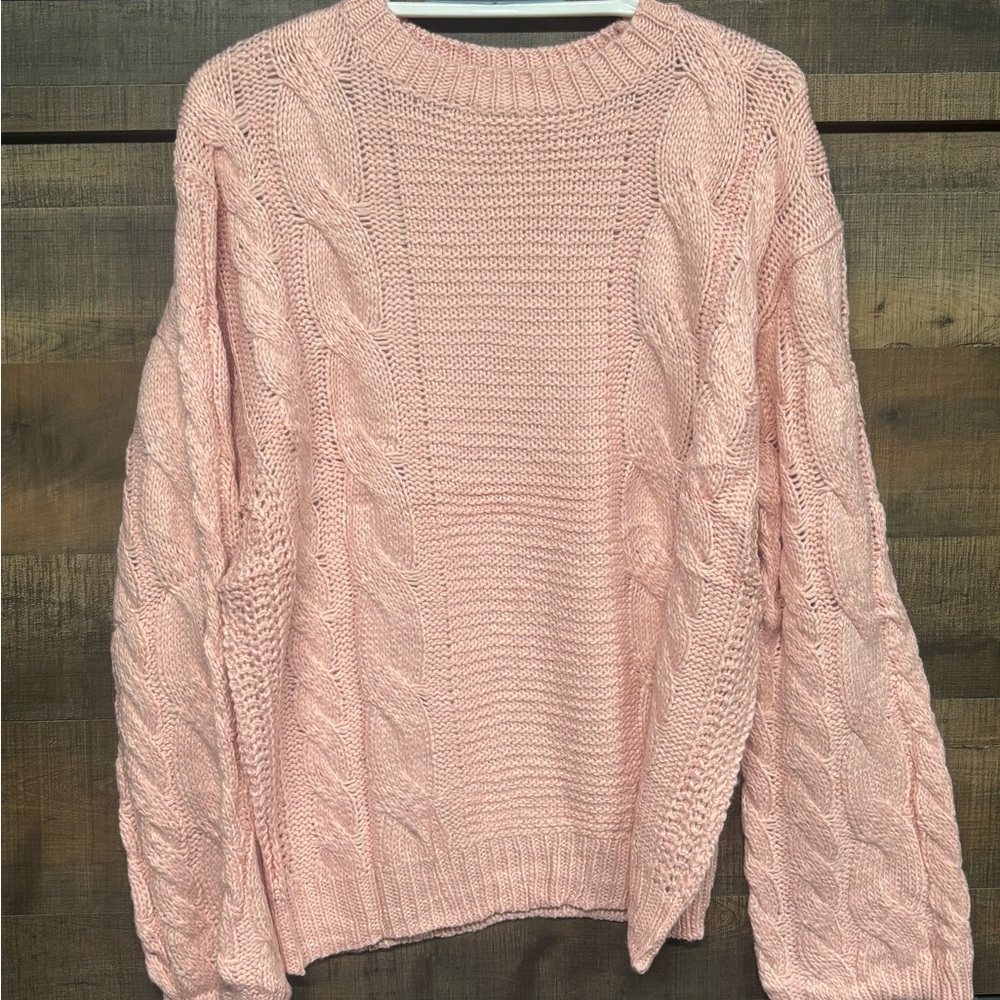 Cakulo Pink Oversized Cable Knit Sweater Pink Size Medium NWT